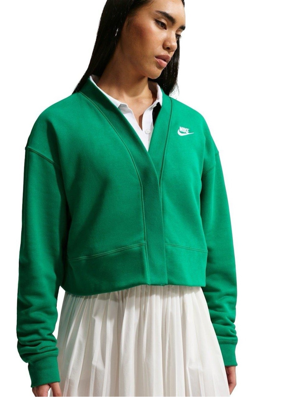 Nike Sportswear Club Fleece Loose Cardigan - Green/White Sz M